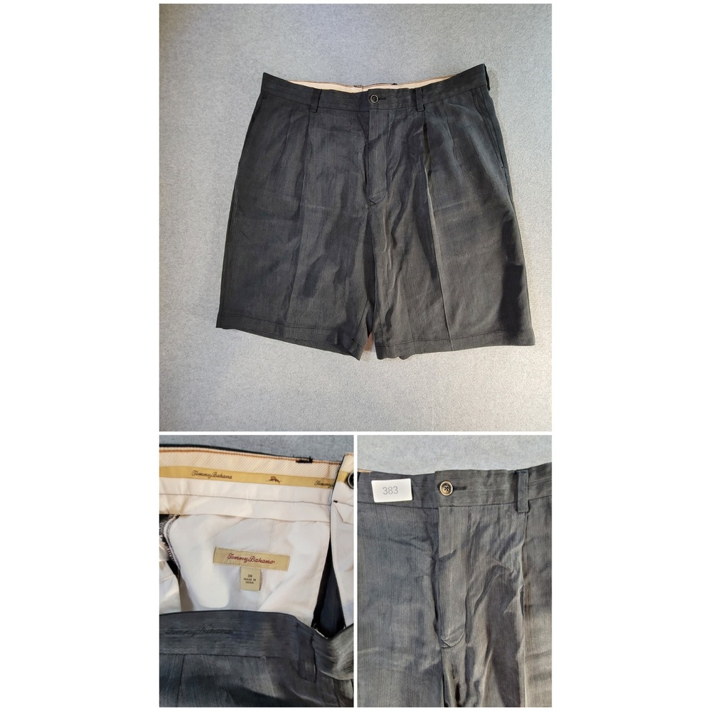 Tommy Bahama Mens 36 Silk Bamboo Blend Pleated Shorts Charcoal Gray Textured